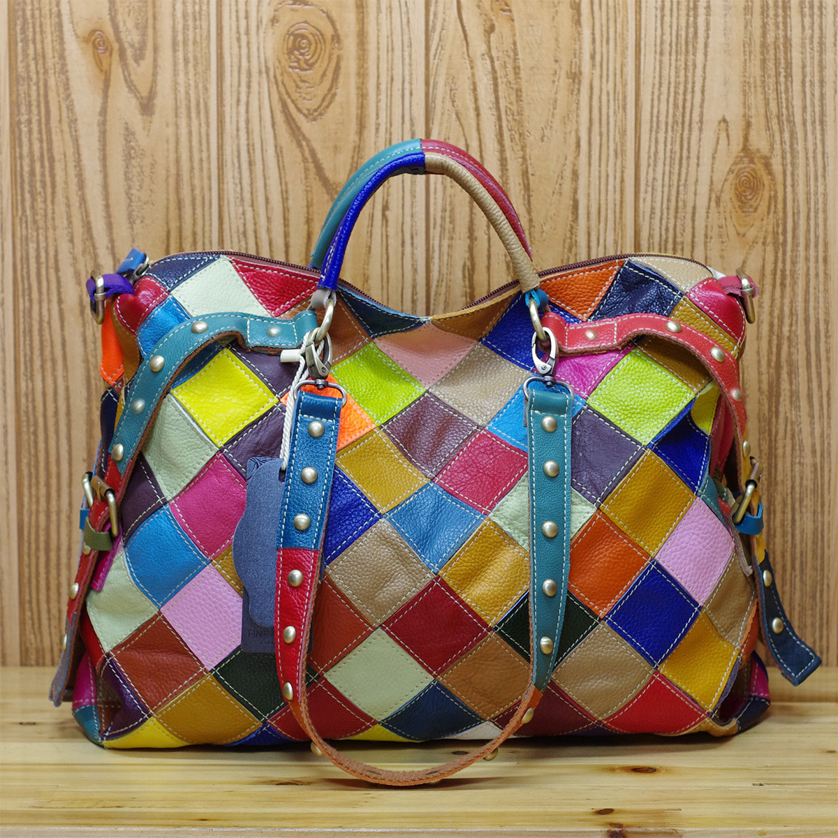 2029g Weight Polyester Lining Material Zipper Closure Type Double Handle Strap Type Handbag Bags Type Daily, Shopping Occasion Women's Medium Leather Color Block Argyle Vintage Style Square Zipper Handbag