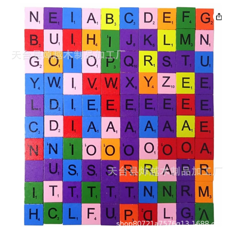 Wholesale Colorful 26-Piece Printed English Alphabet Wooden Blocks for Children's Early Education Word Spelling Game Home Wooden Blocks