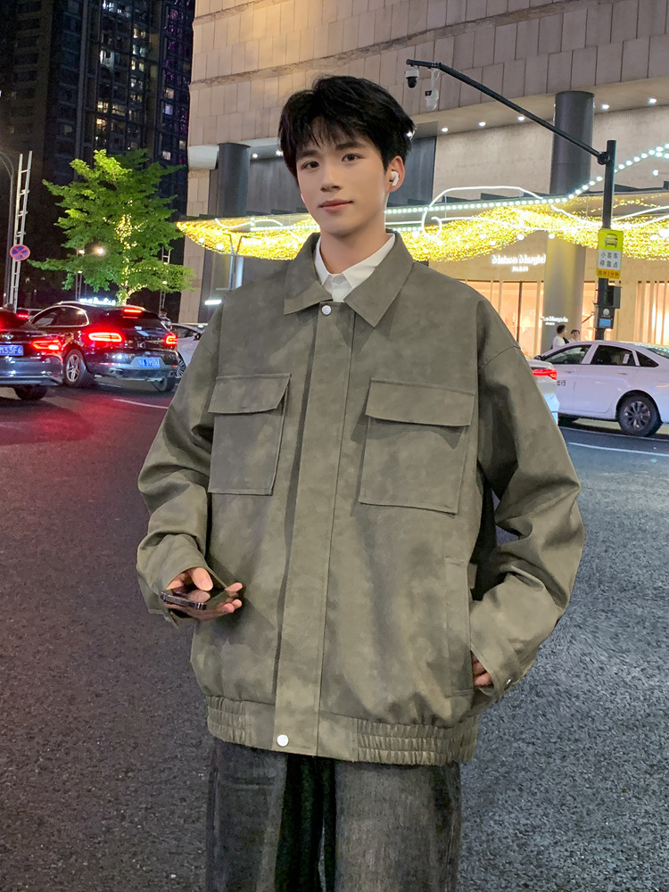 2024年秋季新款翻领皮衣夹克 雪花绒感面料柔软 休闲百搭外套