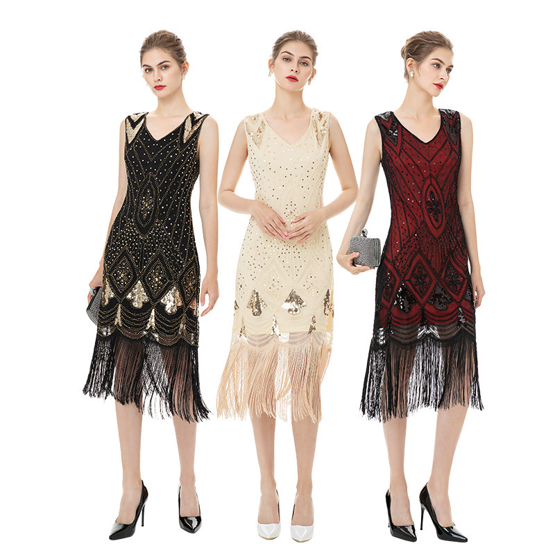 European and American Cross-border 1920 Dress Wedding Banquet Evening Dress Vintage 1920 Dress European and American Wedding Dress Bridesmaid Dress