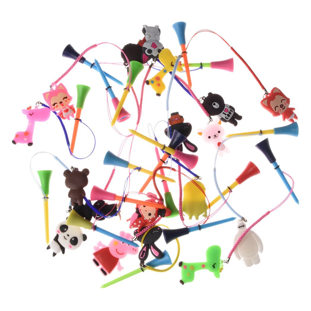 Bola de plástico de golf bola de cabeza de goma de uñas sentado con cuerda patrón de dibujos animados anti-perdido plástico de color TEE