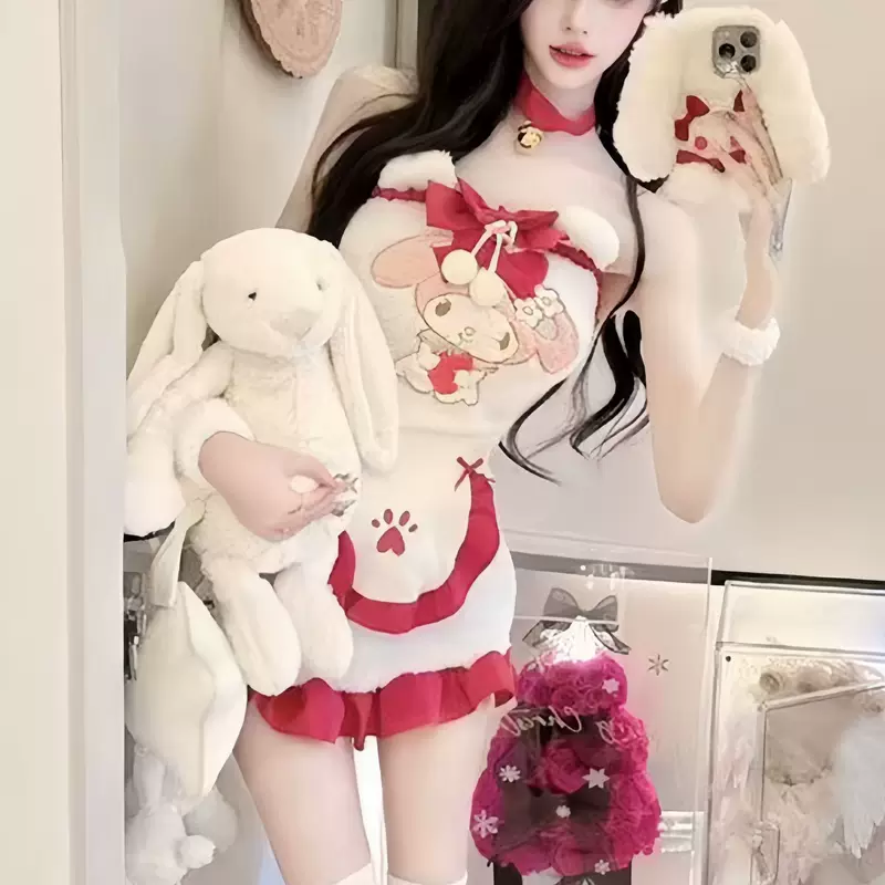 Сексуальный костюм, платье, пижама, с маленькими медведями, акцент на бёдрах