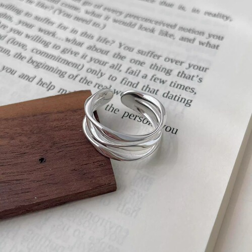 Niche fashion geometric multi-layer ring for women, minimalist versatile design, sense of line, openable adjustable trendy ring
