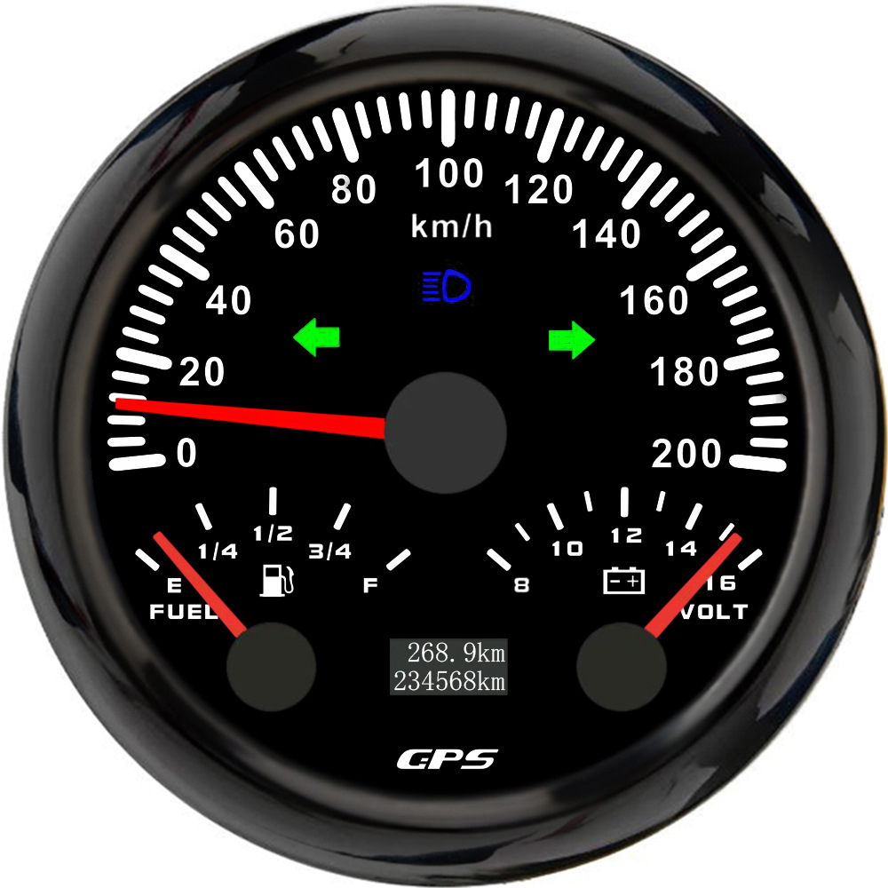 3-in-1 GPS Speedometer: ELING automobile instrument - 0-200kmh-black-frame-black-background