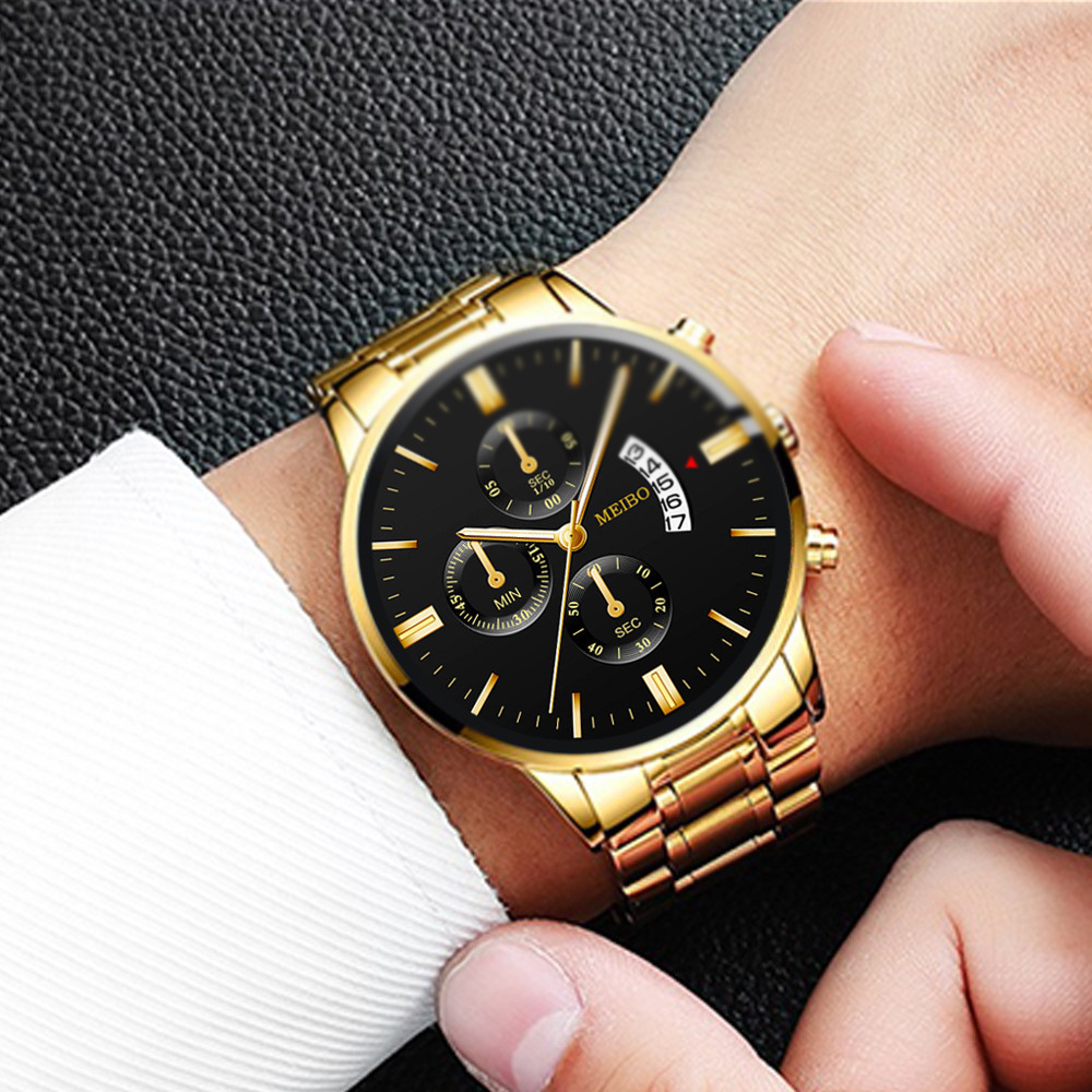 Reloj de hombre de negocios no mecánico de moda casual hombres de acero inoxidable con calendario atmosférico reloj de cuarzo