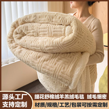 跨境出口提花舒棉绒毛毯秋冬加厚羊羔绒毯外贸供货小毯子沙发盖毯