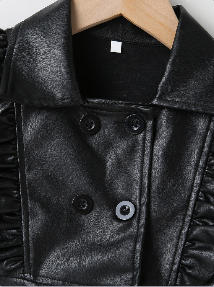 Mädchen Kunstleder Kleid Mit Rüschensaum Im Punk Stil Für Schule_voghion.com
