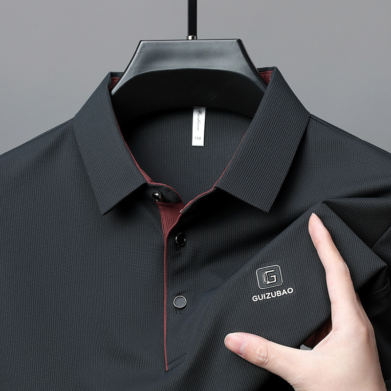 2025中年男士感翻领T恤休闲商务高端男士POLO衫弹力爸爸装