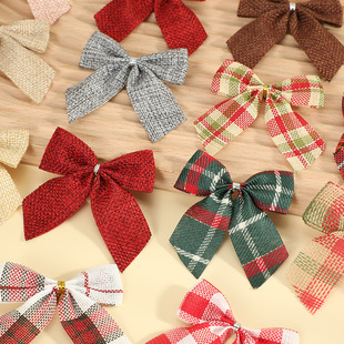 Jiuhong Christmas Bow Red Black Green Plaid Bow Imitation Linen Opp Bag Wholesale Christmas Tree Garland Decoration