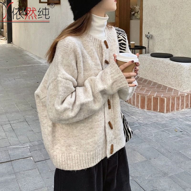 针织开衫外套女春秋宽松慵懒2025新款上衣秋冬装毛衣外套圆领短款