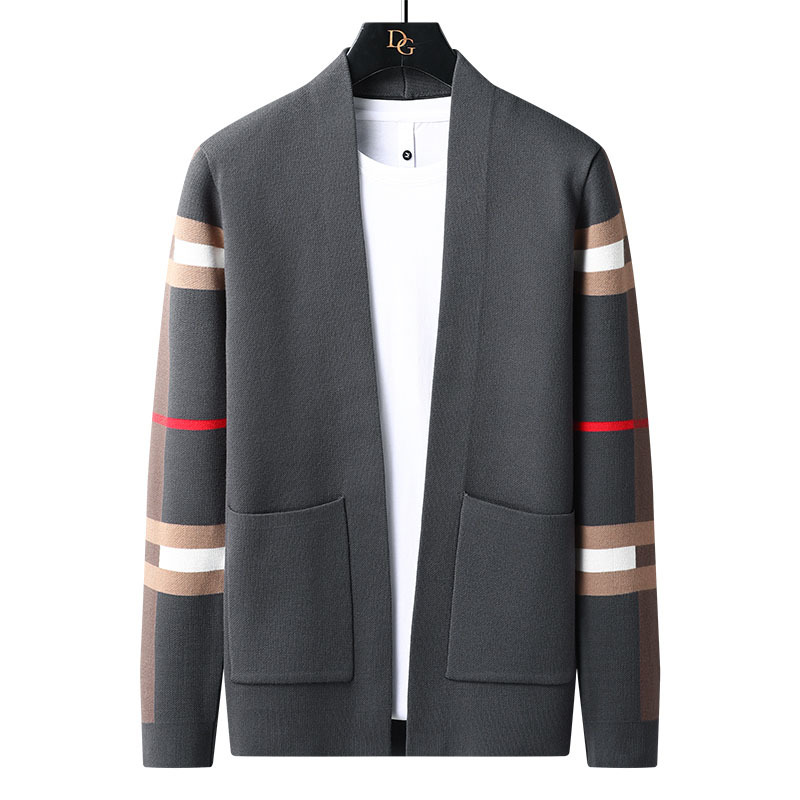 Otoño nueva moda marca moda hombres cardigan de manga larga versátil guapo suéter exterior chaqueta de punto al por mayor ajuste delgado