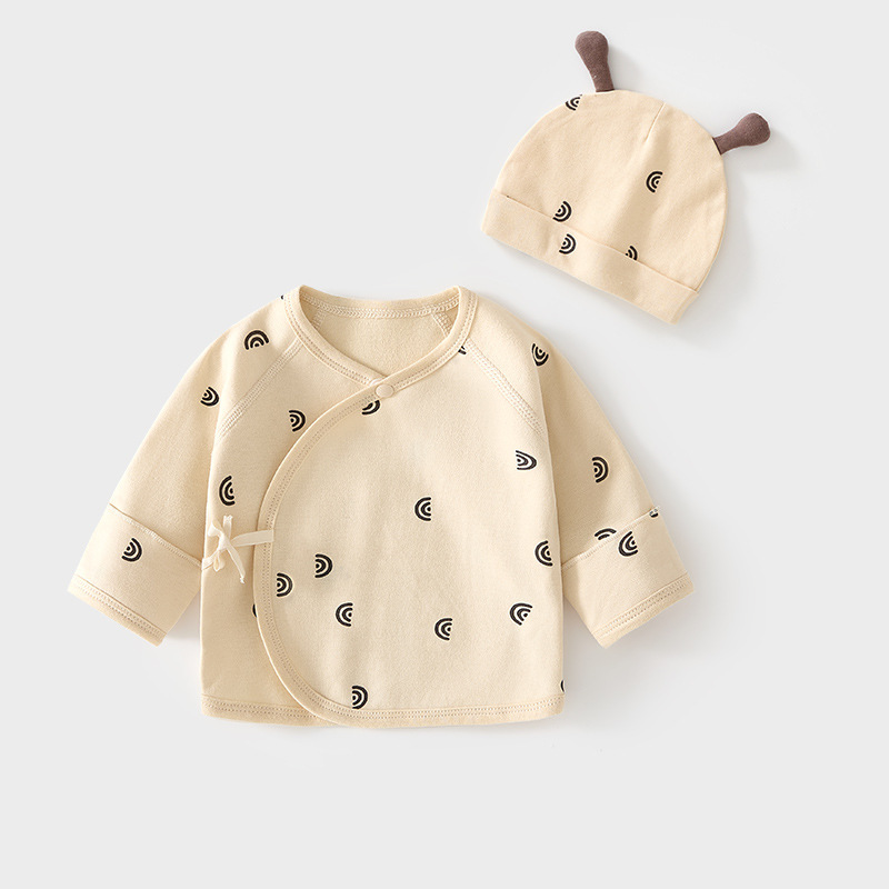 Newborn Baby Half-Back Cotton Clothing, Solid Color, Spring and Autumn Style, Newborn Gift Set with Hat, Monk-Style Outfit, Baby Top