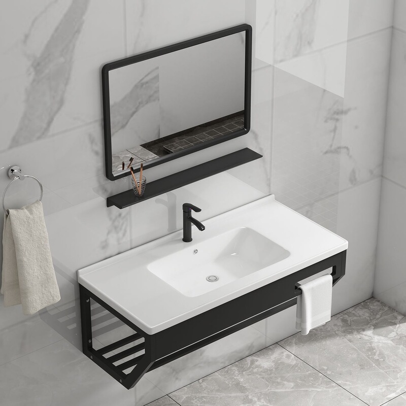 Wall-mounted bathroom cabinet with ceramic integrated basin, small-sized washbasin, integrated sink, waterproof bathroom cabinet, washstand