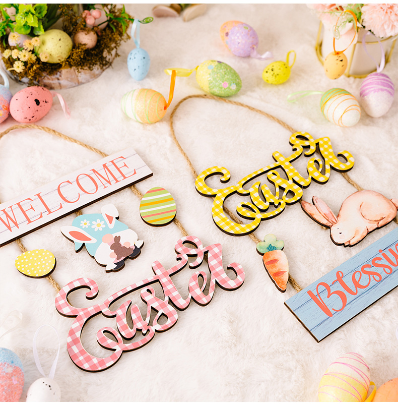 Easter Rabbit Letter Wood Party Hanging Ornaments display picture 3