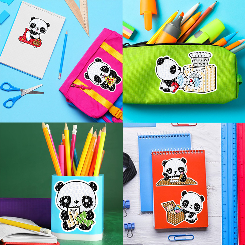 Dibujos animados superventas versión Q Panda pintura de diamantes pegatinas gratis pegatinas de bricolaje pintura de ladrillo pegatinas de pared niños pegatinas hechas a mano diamante redondo