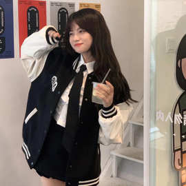 棒球服夹克外套少女春秋初中高中学生宽松韩版bf早秋复古薄款美式