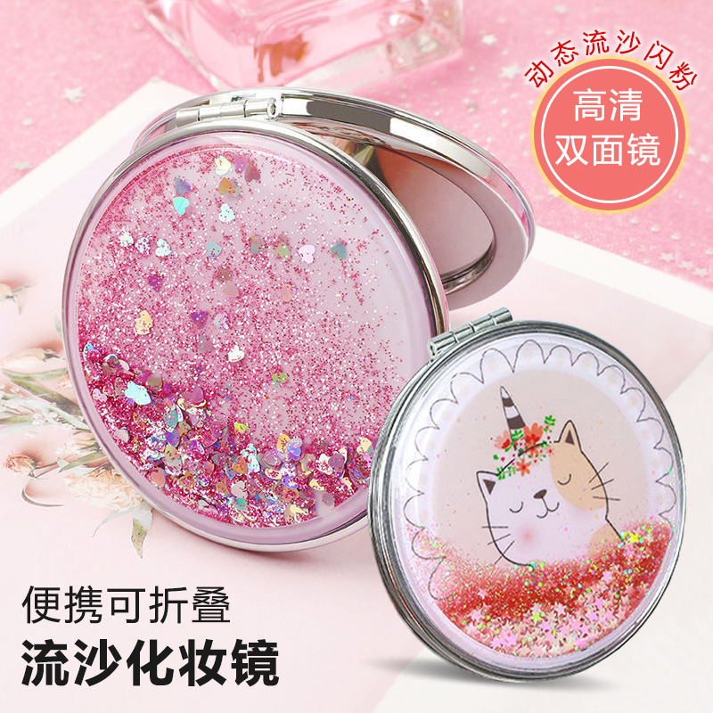Foldable handheld double-sided cute mirror for traveling