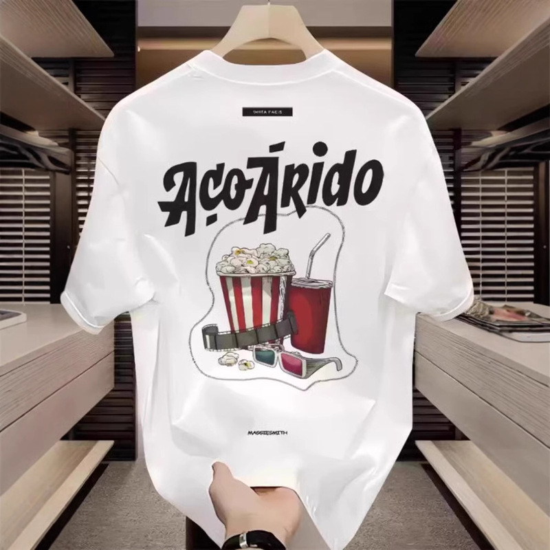 Popular Summer New Men's Round Neck Pure Cotton Loose Short-Sleeved T-Shirt Casual Fashion Simple Personalized Half-Sleeved Top