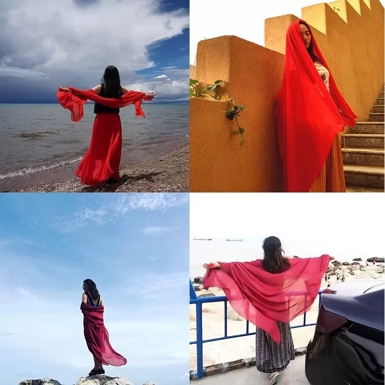 韩版百搭纯色超大春秋季棉麻手感围巾文艺女式冬季披肩韩国丝巾女