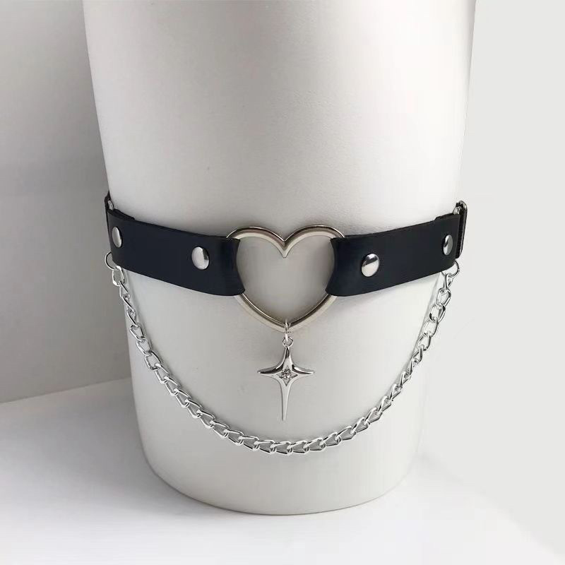 Original Dark Punk Star Chain Heart Leather Leg Ring Y2K Thigh Adjustable Leg Accessory Leg Chain Style Garter Belt