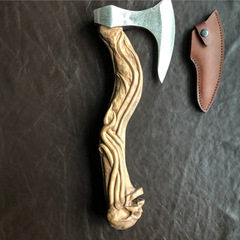 Cross-border Hand-carved Skull Axe Rubber Wood Carved Skull Head Axe Handle Outdoor