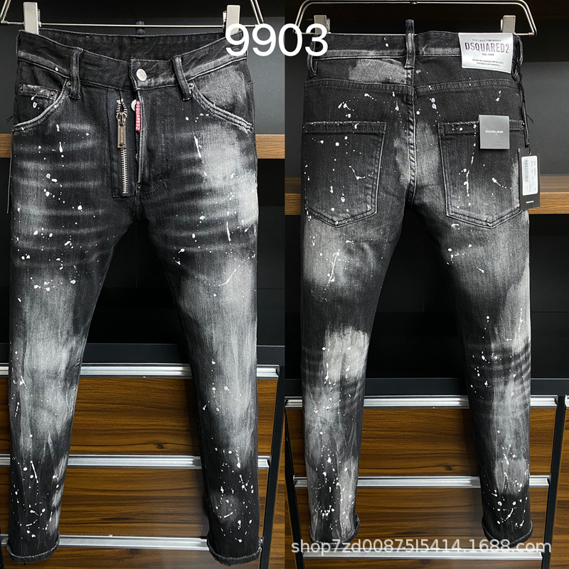 9903 ink point tide two-power fashion brand jeans European and American cross-border Men's straight Denim trousers European station Denim