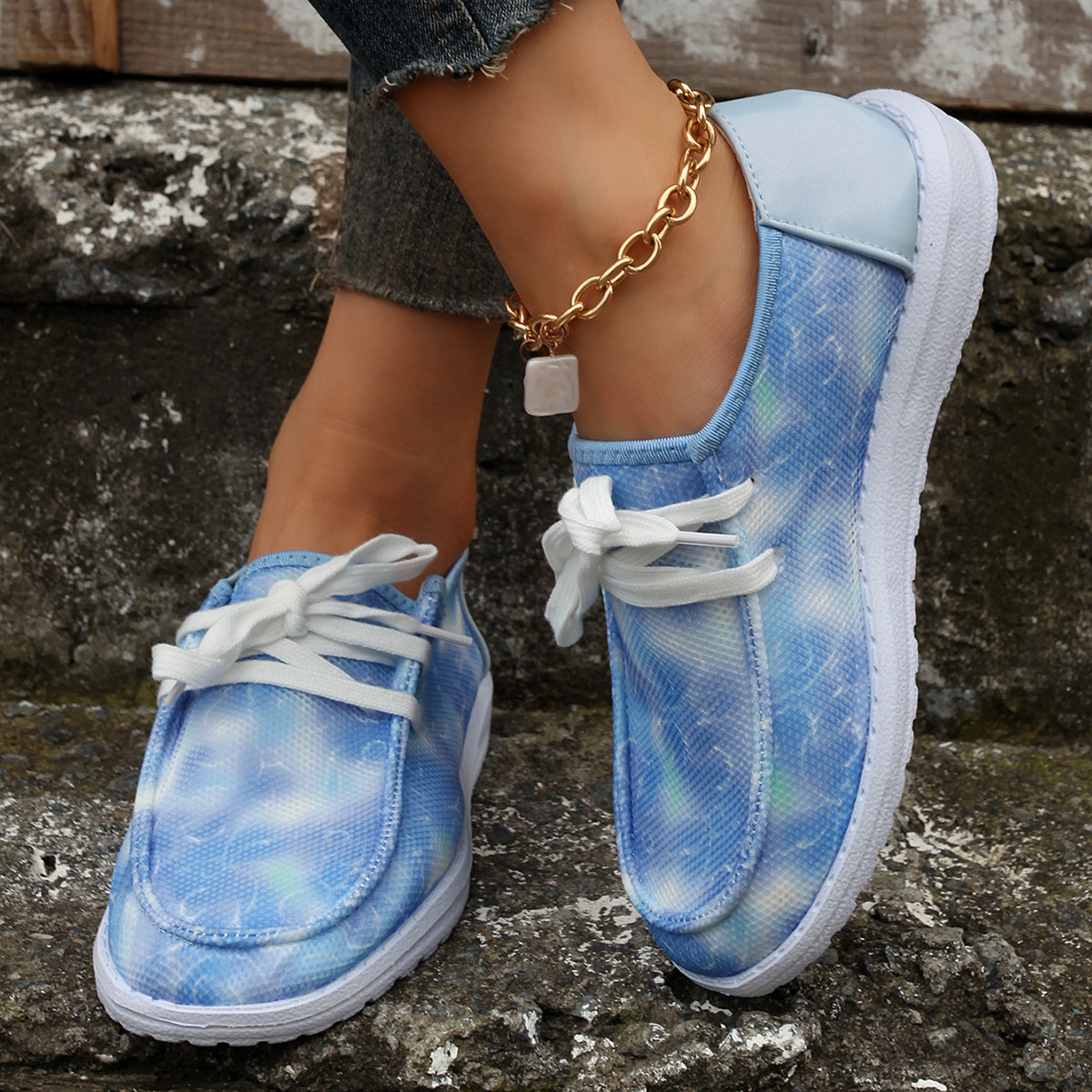 Women's Shoes large size color matching low top shoes flat round head graffiti canvas breathable sneakers _voghion.com