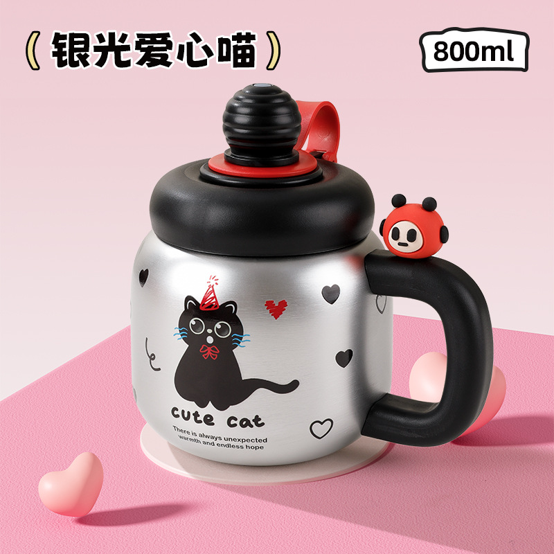 316 스테인리스 대용량 손잡이 빨대 보온 머그컵 800ml