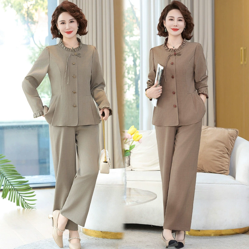 Модный костюм женский весенний костюм 2025 новый элегантный повседневный стиль для женщин среднего возраста двухсоставной костюм осенний костюм