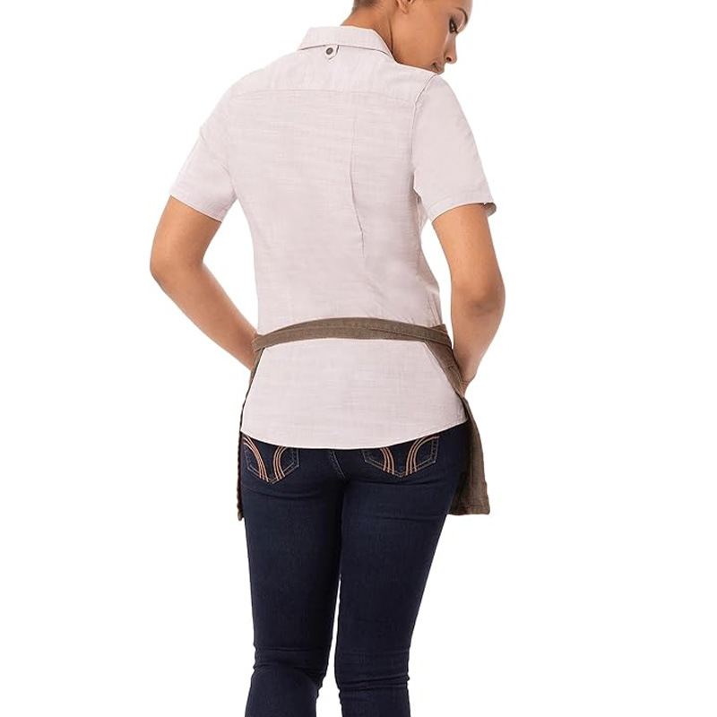 Delantal transfronterizo de media longitud, lona, comida occidental, café, restaurante, camarero, ropa de trabajo, delantal corto para hombres y mujeres, LOGOTIPO personalizado