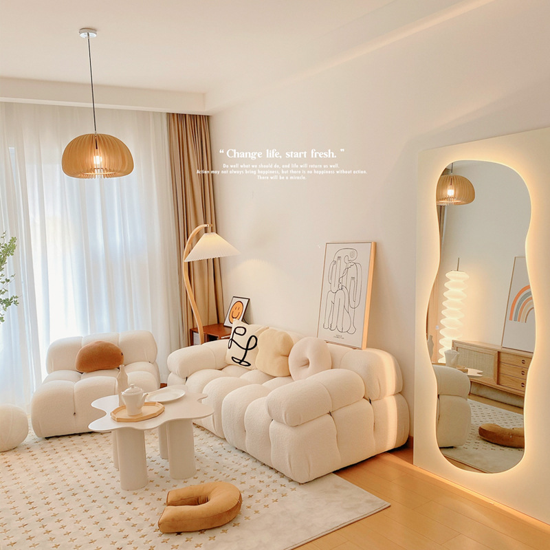 Tofu Block Lazy Sofa Living Room Set Small Apartment Furniture Cube Module Cream Ins Tatami Small Apartment 4