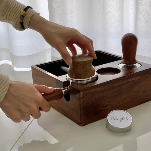 Wholesale stainless steel coffee cloth powder tamper rosewood three pulp tamper 51/53/58mm coffee filling tampon