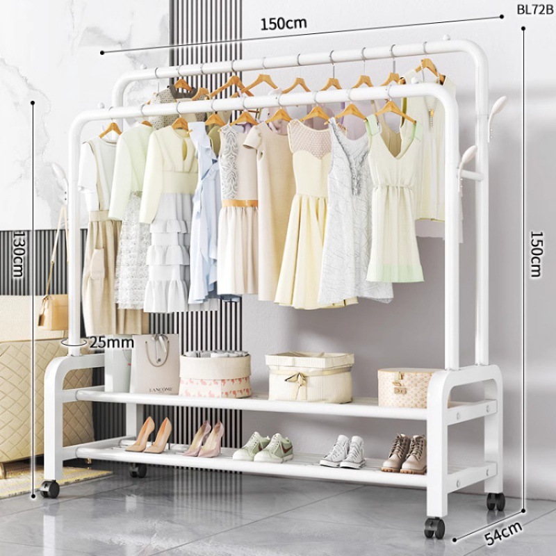 Dormitorio doméstico simple percha de ropa balcón percha de ropa varilla de secado de hierro forjado percha de secado de doble varilla piso vertical