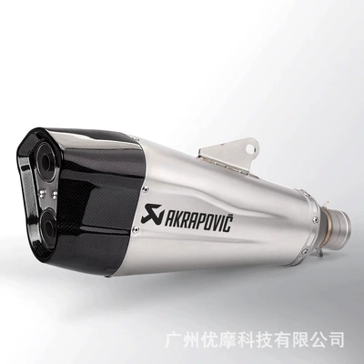 Motorcycle modified exhaust pipe double hole universal tail section modified exhaust tail section carbon fiber zx4rr/GSX-1000 (Motorcycle exhaust pipe) - titanium-color-carbon-head