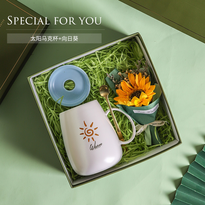 Bamboo Cup Gift Box Graduation Season Accompanying Gift Ceramic Cup Wedding Accompanying Gift ins Cup Set Gift Box Gift