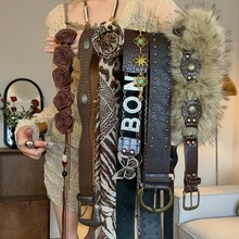 棕色朋克风铆钉腰带女复古废土风潮酷腰链配牛仔裤带百搭腰间配饰