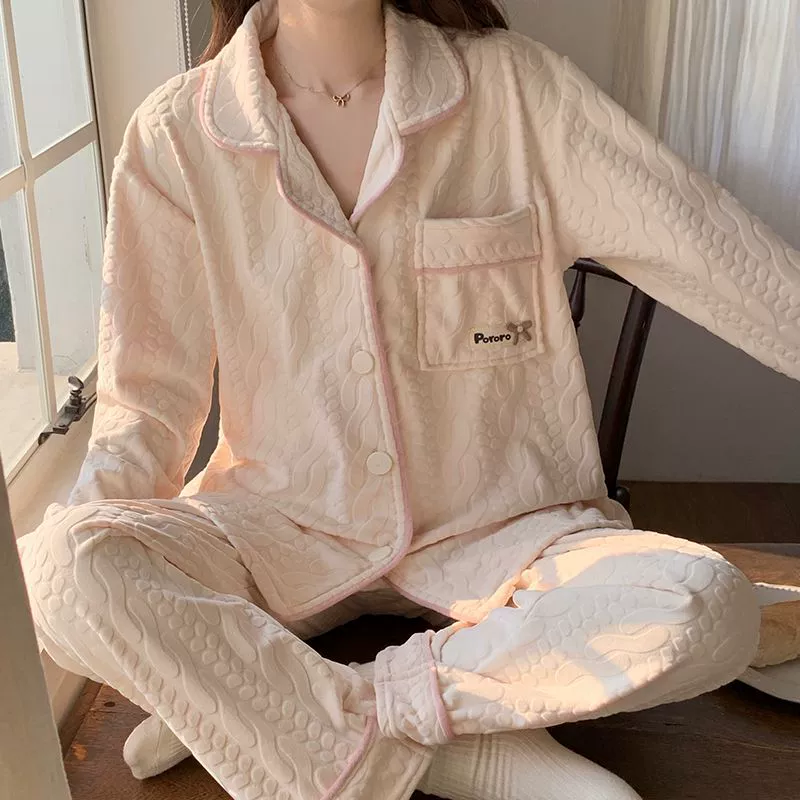 Трансграничный простой повседневный островной бархат пижамы женский утолщенные теплые кардиган с длинными рукавами, чтобы согреться зимой, можно носить домашнюю одежду