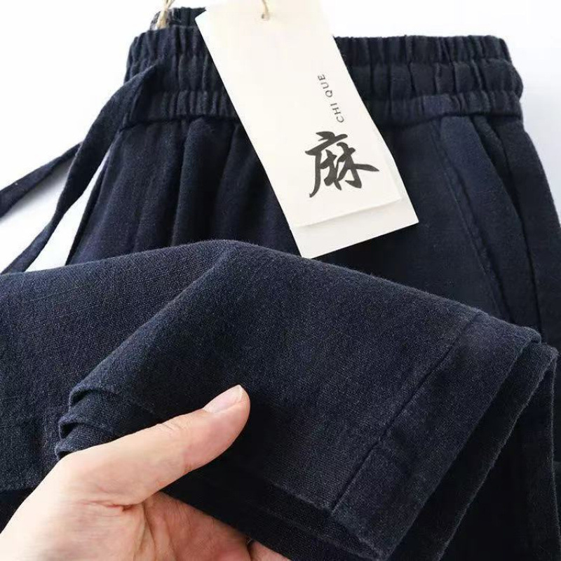 天然リネン! 通勤綿麻ストレートカジュアル長ズボン通気ラミー麻はポケットを緩めて怠惰なズボンを感じる|undefined