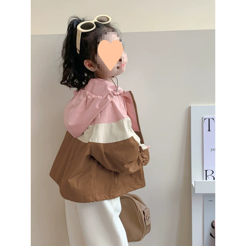 女の子ジャケット秋服 2025 新しい子供のフード付きジャケット西洋スタイルショートウインドブレーカー春と秋の子供服|undefined
