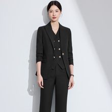 黑色高级感职业小西装领外套女马甲裤子裙子三件套装秋冬季新款潮