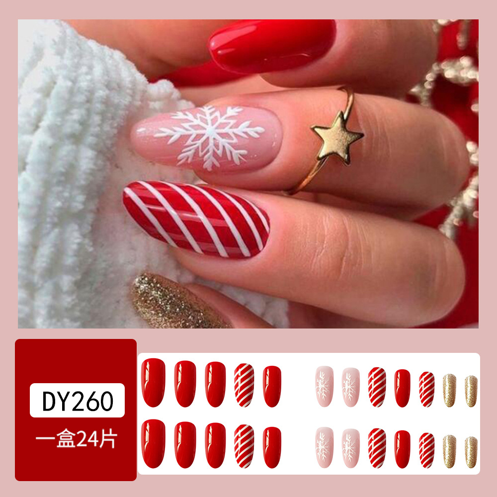 Simple Golden Flash copo de nieve de Navidad desgaste de uñas belleza pieza de uñas terminado parche de uñas falso desgaste de uñas producto terminado al por mayor