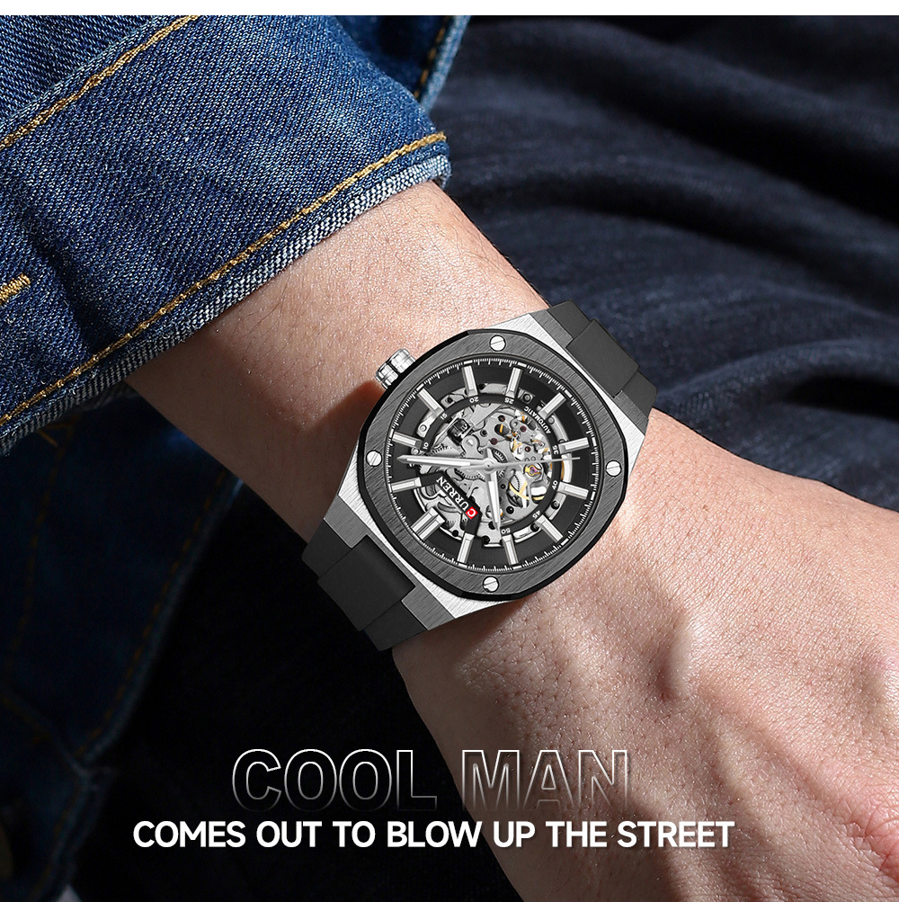 Curren Men's Automatic Skeleton Mechanical Watch Waterproof_voghion.com