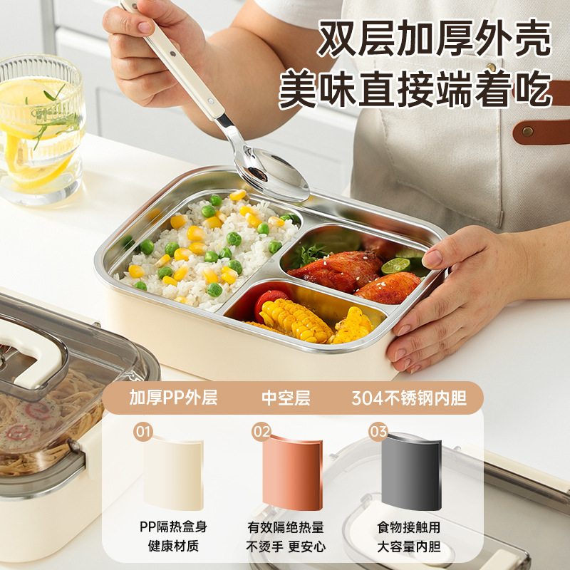 304不锈钢饭盒可进微波炉加热饭盒上班族便当盒分格带盖密封餐盒|undefined