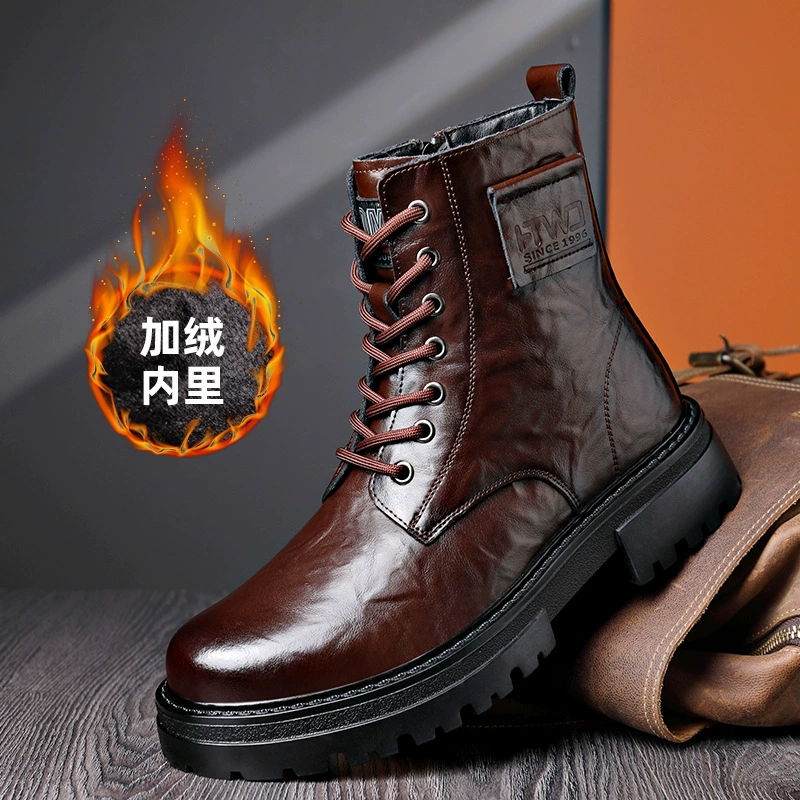 Ботинки Martin из натуральной кожи с высоким верхом Британские ретро модные повседневные ботинки из мягкой кожи на флисовой подкладке комбинезон с толстой нижней молнией сбоку ботинки