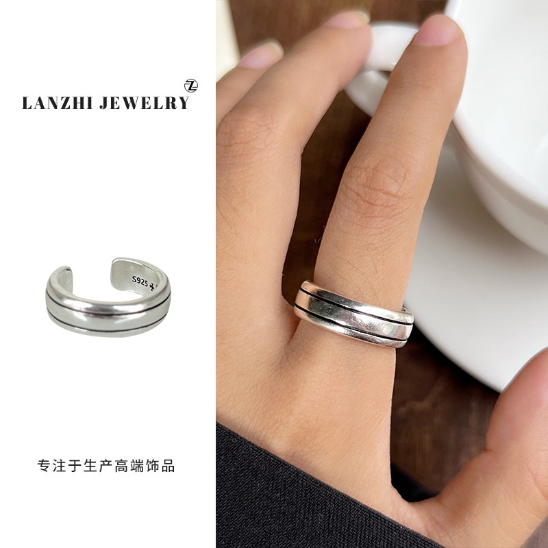 Lan Zhi 925 anillo de plata esterlina personalidad punk exagerado diseño joyería hip hop anillo abierto no desvanecimiento nicho