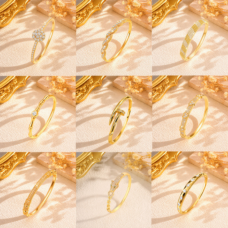 18K gold-plated copper bracelet for women, non-fading, light luxury, high-end, fully inlaid with zirconia, hand jewelry 18K gold-plated copper bracelet for women, non-fading, light luxury, high-end, fully inlaid with zirconia, hand jewelry