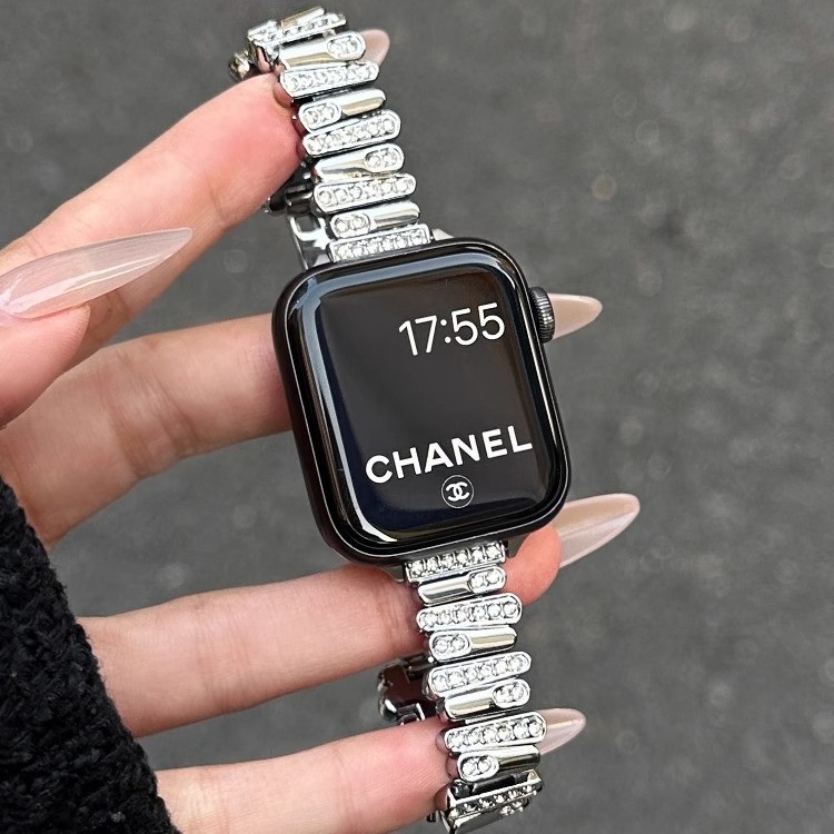 Suitable for Apple Iwatchs11 Irregular Diamond-Encrusted Metal Women's Watch Strap Applewatchs10 Watch Strap