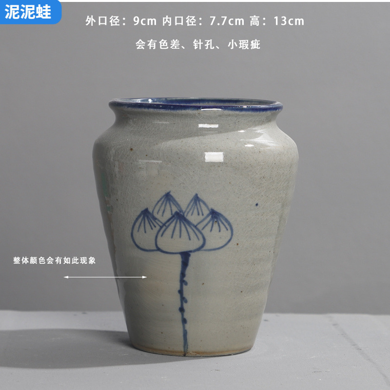 景徳鎮の多肉の植木鉢の陶磁器の個性のアイデアの復古の青い花の簡単な法師の控型の小さい古い杭の粗い陶器の植木鉢|undefined