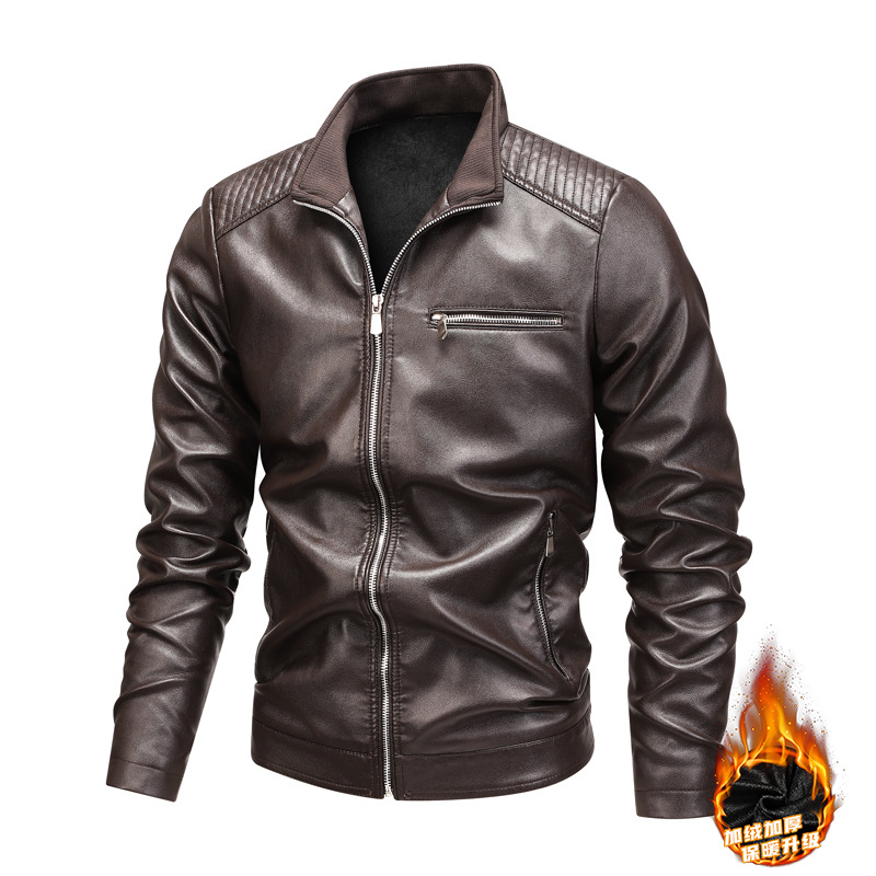Chaqueta de cuero para hombre chaqueta de cuero otoño y invierno con vello estilo coreano de moda casual chaqueta de trabajo chaqueta de locomotiva con capuz