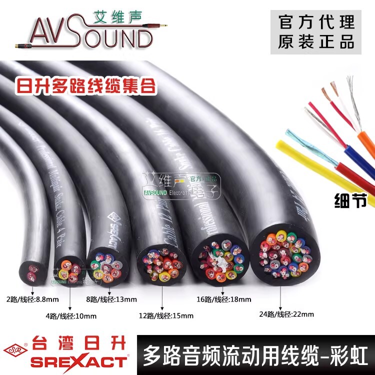 Taiwan Risheng Rainbow 2/4/8/12/16/24-Way Multi-Core Cable Audio Signal Cable Stage Channel Recording Taiwan Risheng Rainbow 2/4/8/12/16/24-Way Multi-Core Cable Audio Signal Cable Stage Channel Recording